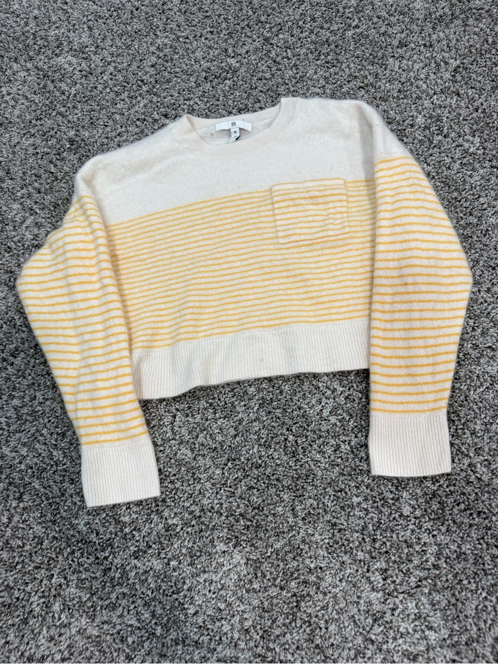 Banana Republic Cream and Soft Yellow Striped Cropped Sweater